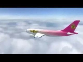 Възбуден въздух hostess мадама чукане в самолет