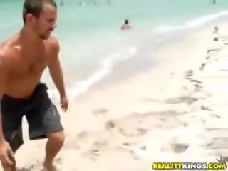 Hot ebony bitch with large boobs fucked hard on the beach