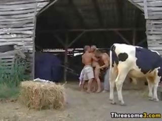 19 ano velho apreciando um sexo a três em um barn