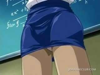 Anime szkoła nauczycielka w krótki spódniczka przedstawia cipka